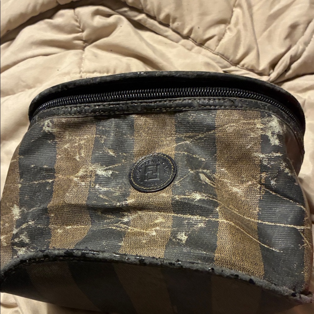 Fendi Project Striped Brown and Black Cosmetic Bag